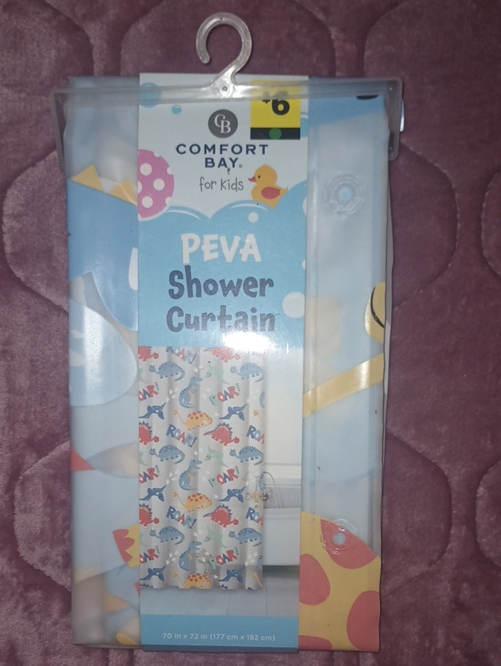 Comfort Bay Kids Blue and Yellow Dinosaur PEVA Shower Curtain